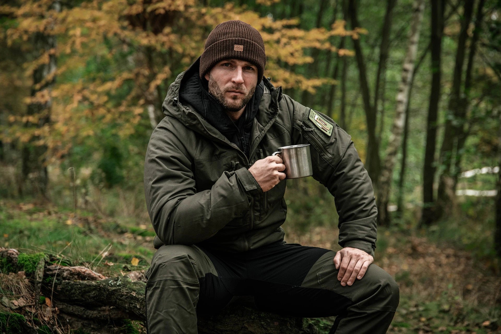 Czapka Helikon Merino Wanderer - Earth Brown / czarny / zielony
